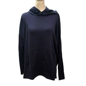 Eileen Fisher Navy hoodie with velvet trim. Size L. VGUC